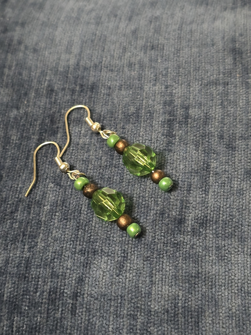Green Faceted Bead Drop Earrings with Metallic Accents